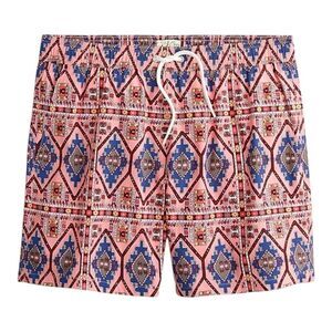J.Crew Mens 6" Stretch Pink Geometric Print ECONYL Nylon Swim Trunks Size Large